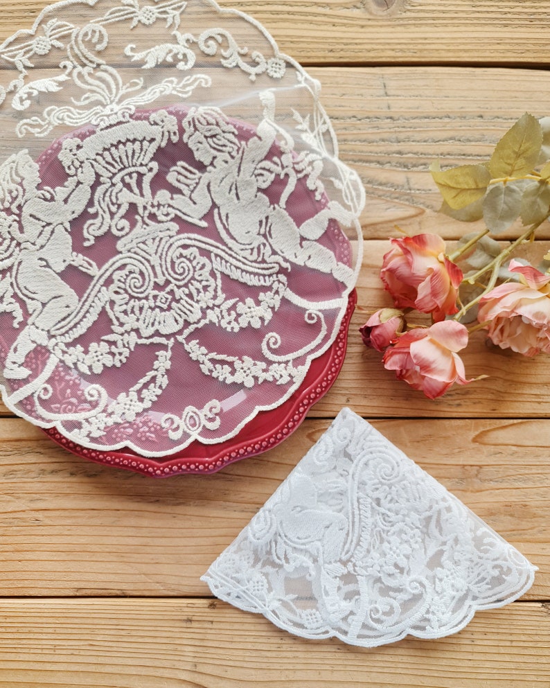 Sets de table en dentelle Eros coton blanc beige style vintage