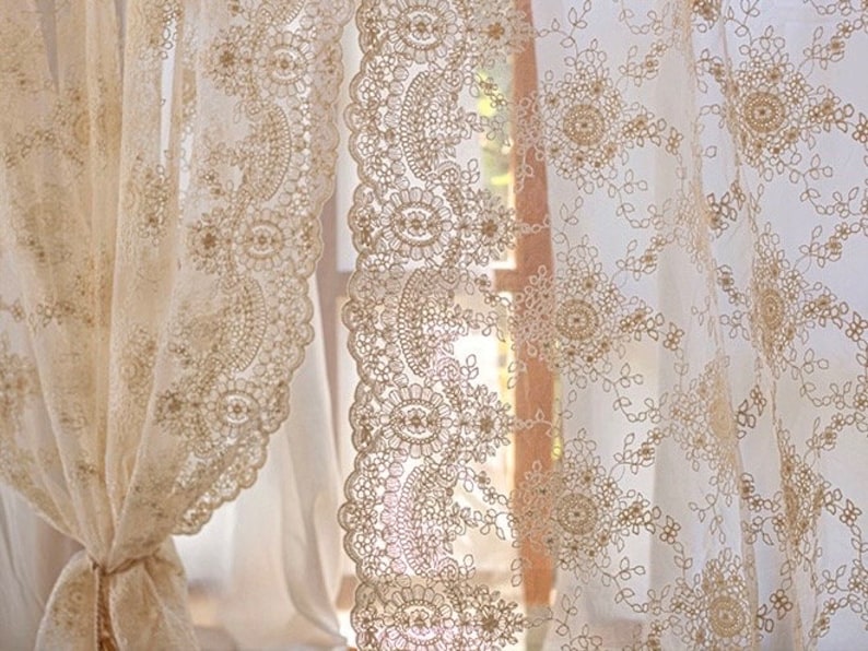 Rideau en dentelle crème, rideau en dentelle double épaisseur pour café, salon, cuisine, chambre, rideau de décoration de fenêtre de style champêtre