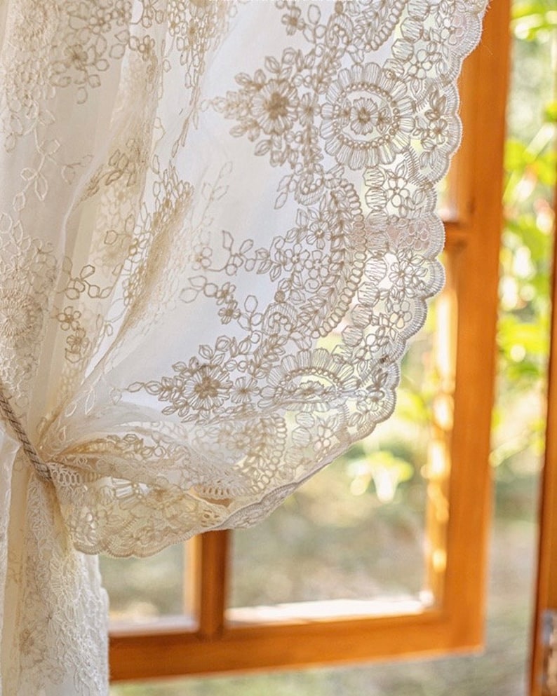 Rideau en dentelle crème, rideau en dentelle double épaisseur pour café, salon, cuisine, chambre, rideau de décoration de fenêtre de style champêtre