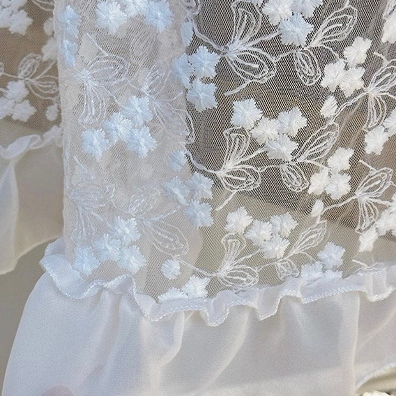 Rideau café en dentelle brodé blanc décoratif panneau volant