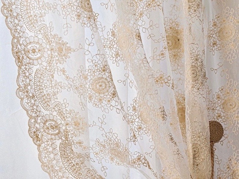 Rideau en dentelle crème, rideau en dentelle double épaisseur pour café, salon, cuisine, chambre, rideau de décoration de fenêtre de style champêtre
