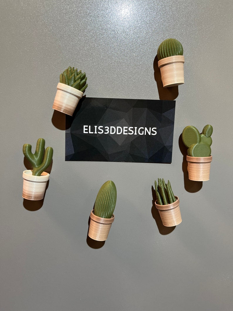 Cactus refrigerator magnets, 6-piece set, 3D printed