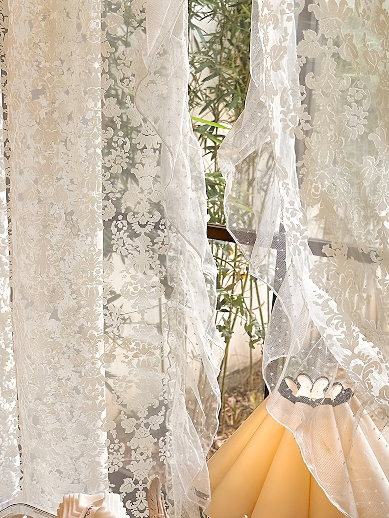 Voilage en dentelle imprimée à volants, rideau de café, salon, rideau de cuisine, décoration de fenêtre