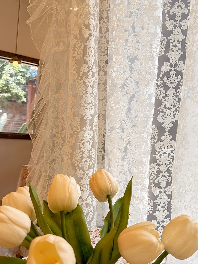 Voilage en dentelle imprimée à volants, rideau de café, salon, rideau de cuisine, décoration de fenêtre