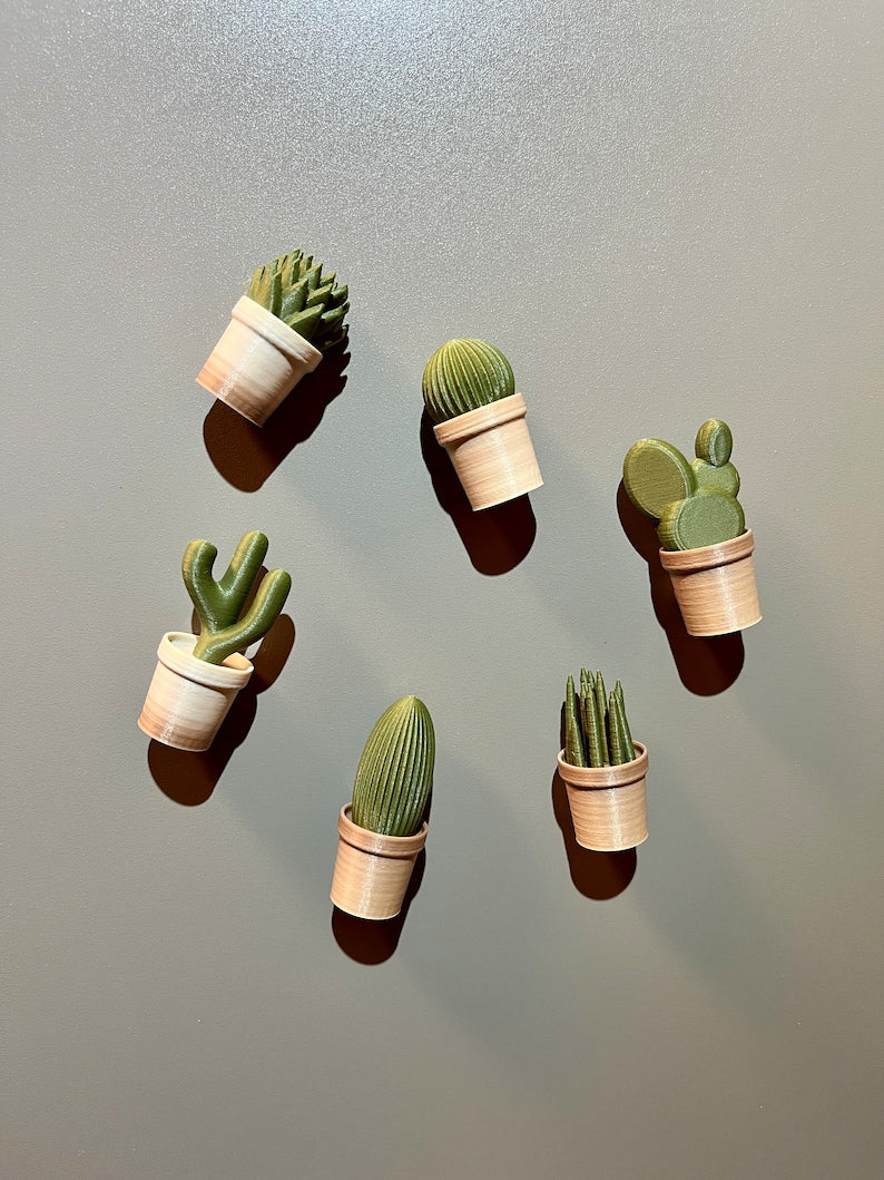 Cactus refrigerator magnets, 6-piece set, 3D printed