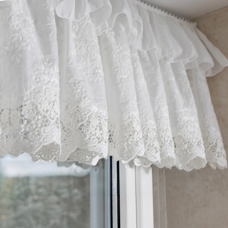 Rideau café en dentelle brodée cantonnière élégante coton porte