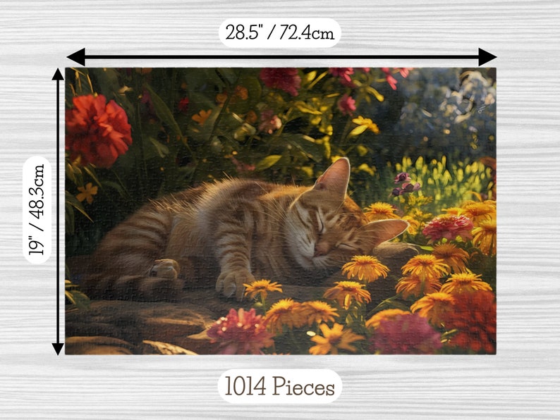Garden Cat Jigsaw Puzzle Animal Jigsaw Pet Puzzle 110 252 520 1014 Pieces Cat Gift for Puzzle Fans Animal Lover Flower Decor Family Fun