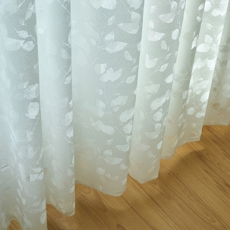 Rideaux en dentelle jacquard feuilles blanches brodées
