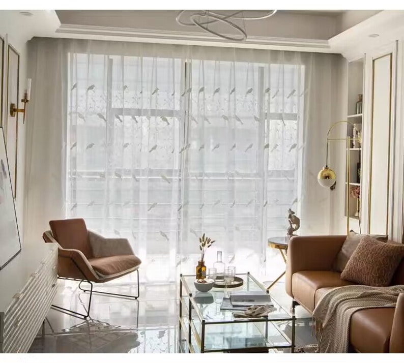 Rideaux en dentelle oiseaux et branches brodés