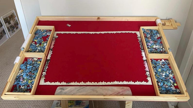 42x30 jigsaw table with sorting trays and box lid holder bundle