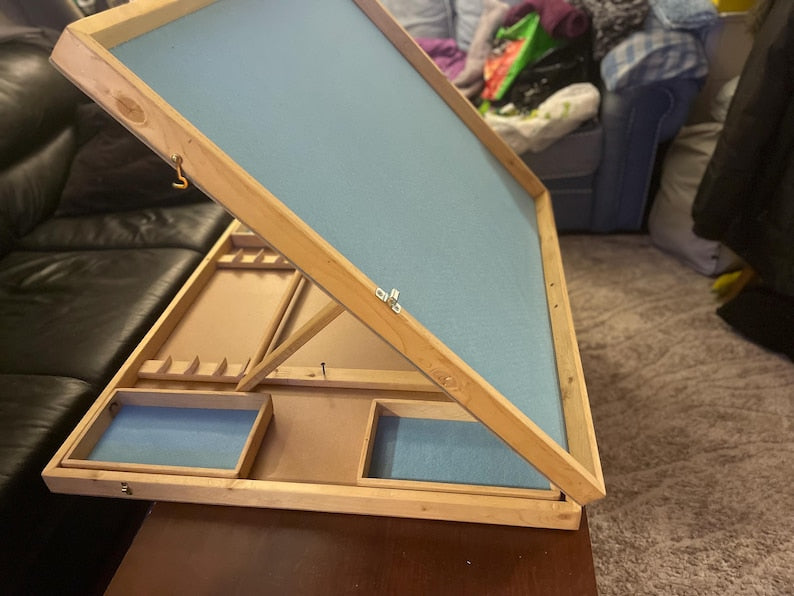 Multi angle 42x30 Table top jigsaw surface with sorting trays and box lid holder bundle