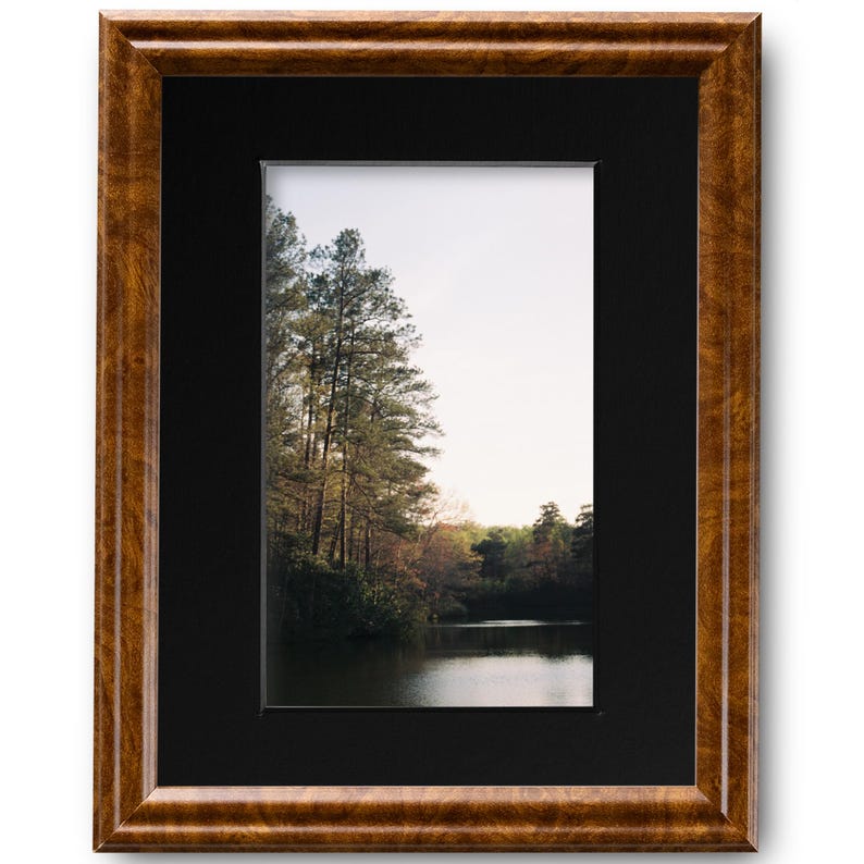 8x10 Brown Burl Picture Frame Matted to 5x7 with UV Plexiglass