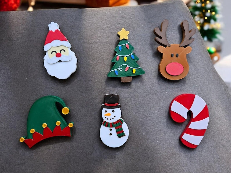 3D Printed Christmas Magnet Set: Holiday Fridge Decor