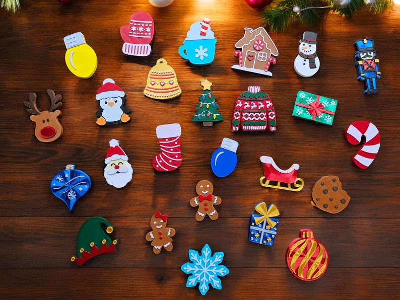 3D Printed Christmas Magnet Set: Holiday Fridge Decor