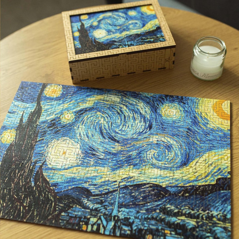 The Starry Night Art Maze Wooden Jigsaw Puzzle Unique Shapes
