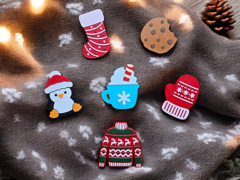 3D Printed Christmas Magnet Set: Holiday Fridge Decor