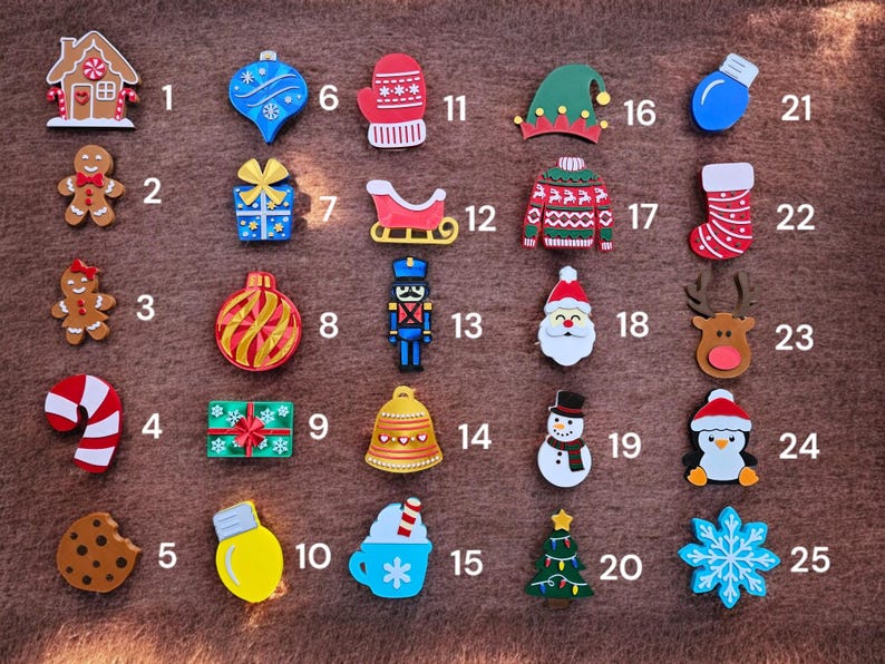 3D Printed Christmas Magnet Set: Holiday Fridge Decor
