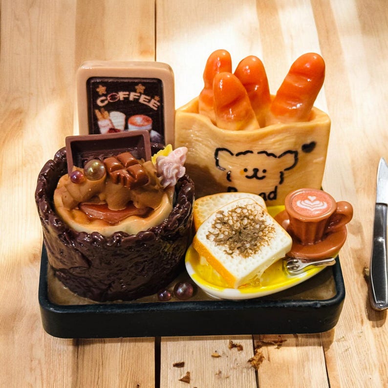 Café food refrigerator magnets, mini cake and pastry ornaments