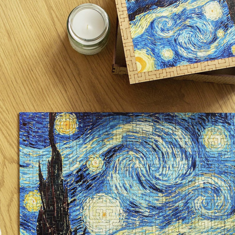 The Starry Night Art Maze Wooden Jigsaw Puzzle Unique Shapes