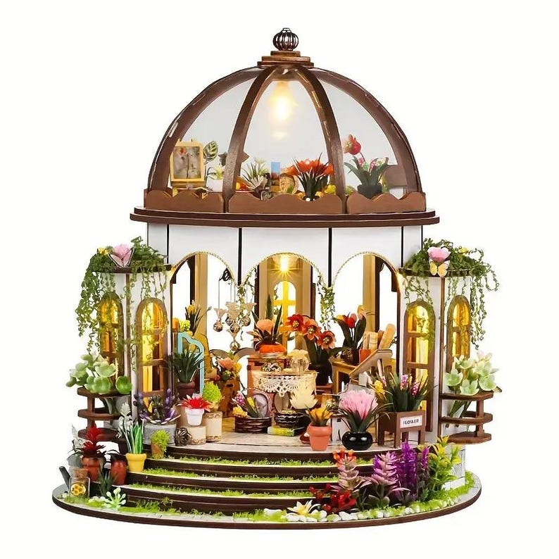 Miniature Greenhouse Dollhouse Kit 3D Wooden Puzzle Book Nook
