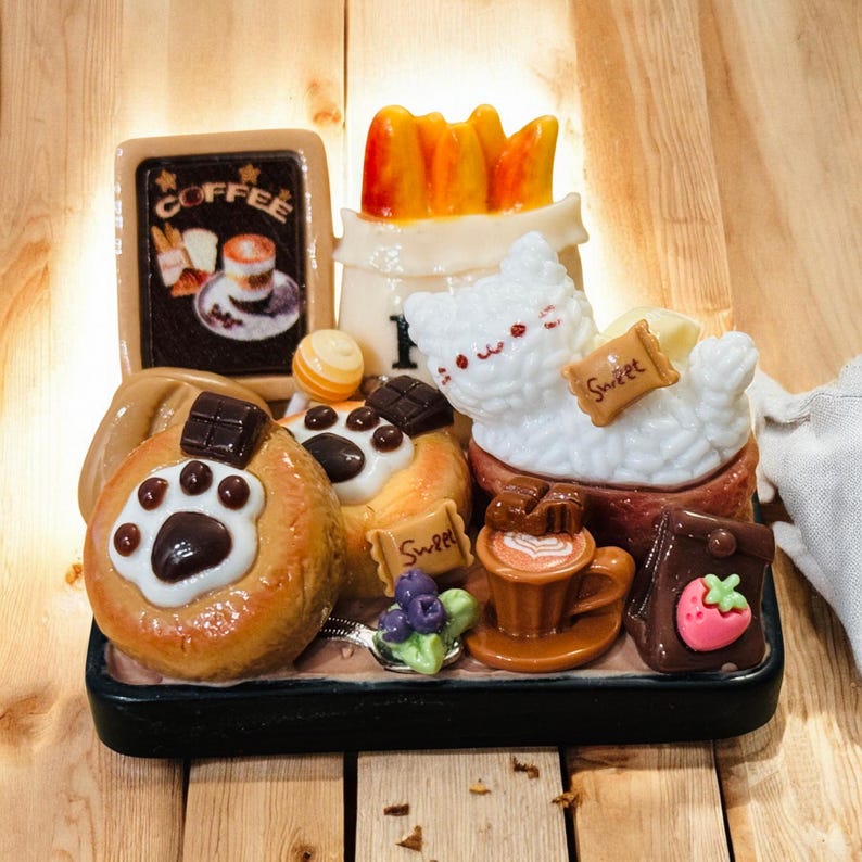Café food refrigerator magnets, mini cake and pastry ornaments