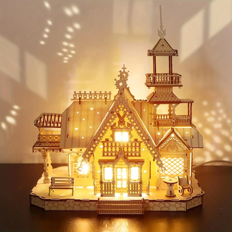 Vintage Villa 3D Wooden Puzzle Model Kit with LED Light