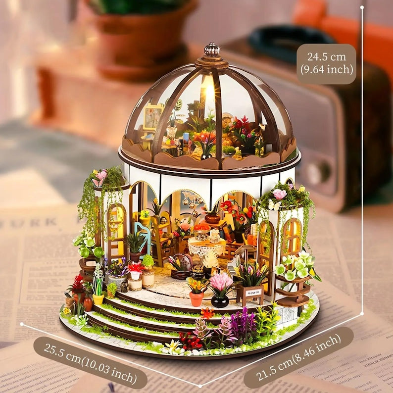 Miniature Greenhouse Dollhouse Kit 3D Wooden Puzzle Book Nook