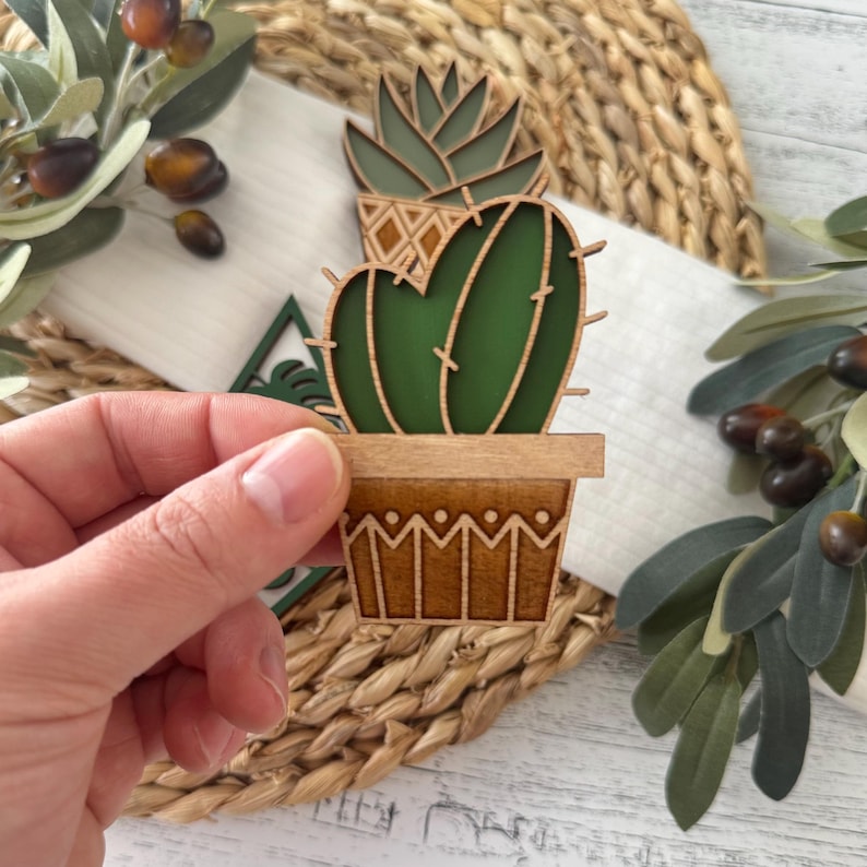 Plant Fridge Magnet Set, Succulent Cactus Monstera Wood Kitchen Decor