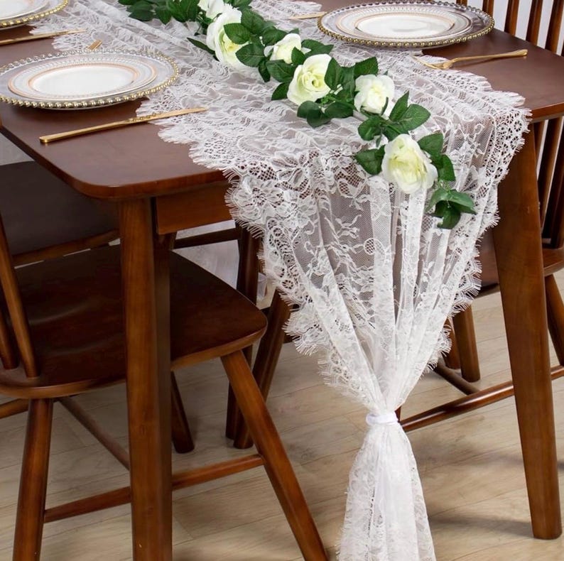 Lot de 3 chemins de table en dentelle blanche bohème 14x120 pouces