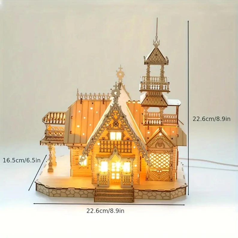 Vintage Villa 3D Wooden Puzzle Model Kit with LED Light