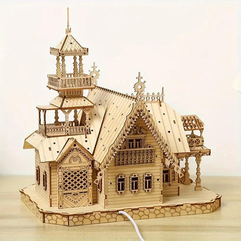Vintage Villa 3D Wooden Puzzle Model Kit with LED Light