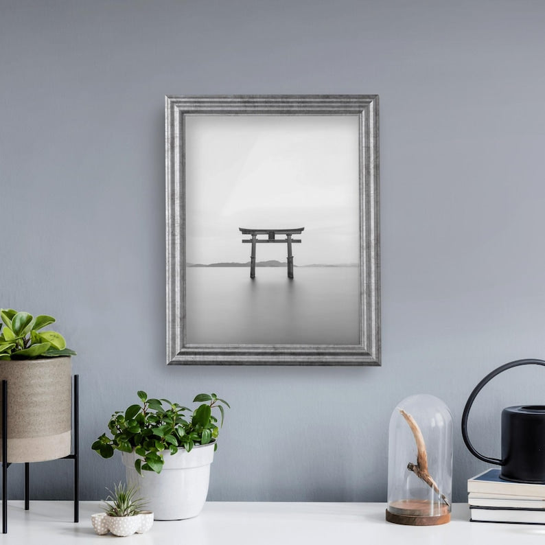 Vintage Antique Silver Picture Frame Distressed Wood with UV Plexiglass