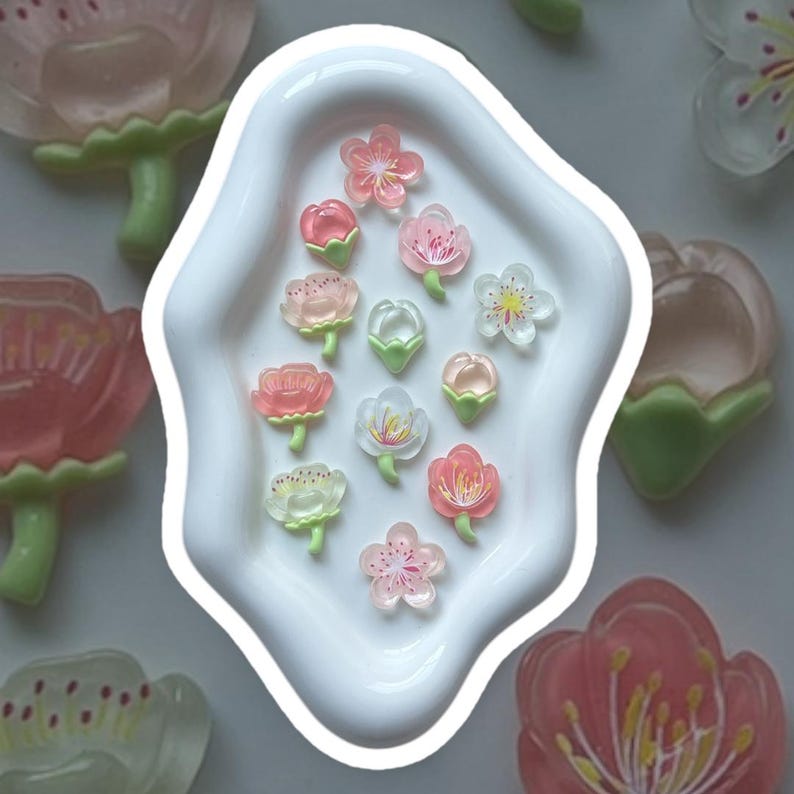 12-pack jelly flower refrigerator magnets, resin flower decorations