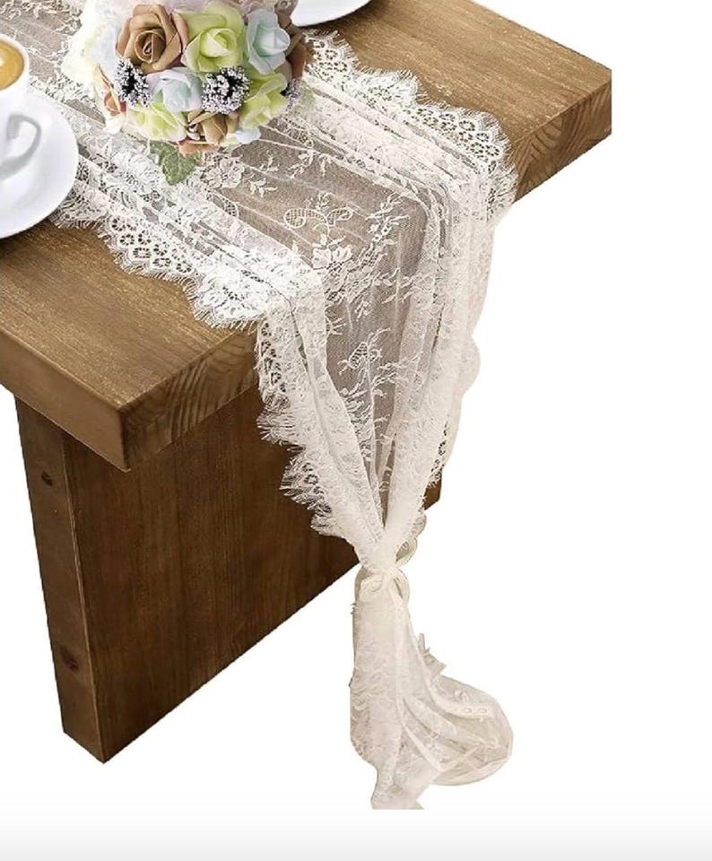 Lot de 3 chemins de table en dentelle blanche bohème 14x120 pouces