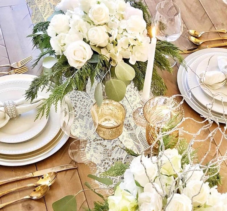 Lot de 3 chemins de table en dentelle blanche bohème 14x120 pouces