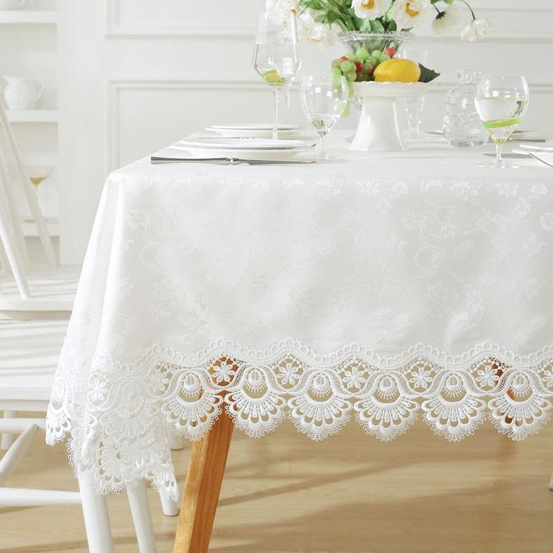 Nappe rectangulaire en jarquard avec bord en dentelle pour cocktail de vacances, nappe grande taille
