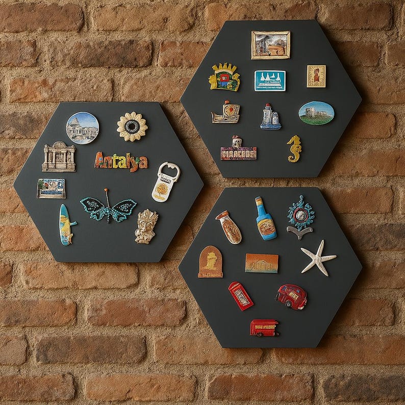 Hexagon 3D Black Travel Souvenir Magnetic Display Board