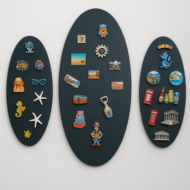 3D Metal Magnet Display Board, Elips Travel Magnet Holder, Modern Wall Art for Photo & Memo, Fridge Magnet Alternative Decor
