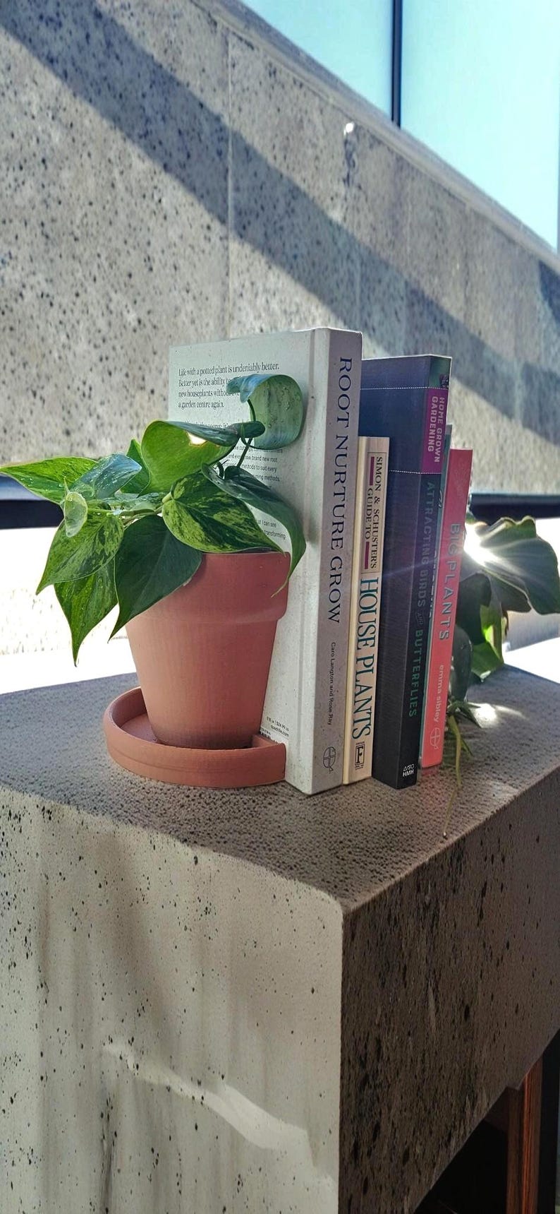 Planter Bookends Modern Plant Pot Functional Shelf Decor