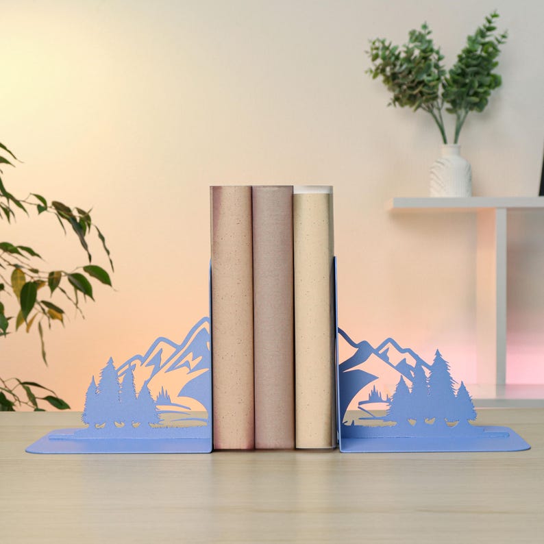Mountain Peak Bookends Black Metal Nature Shelf Decor