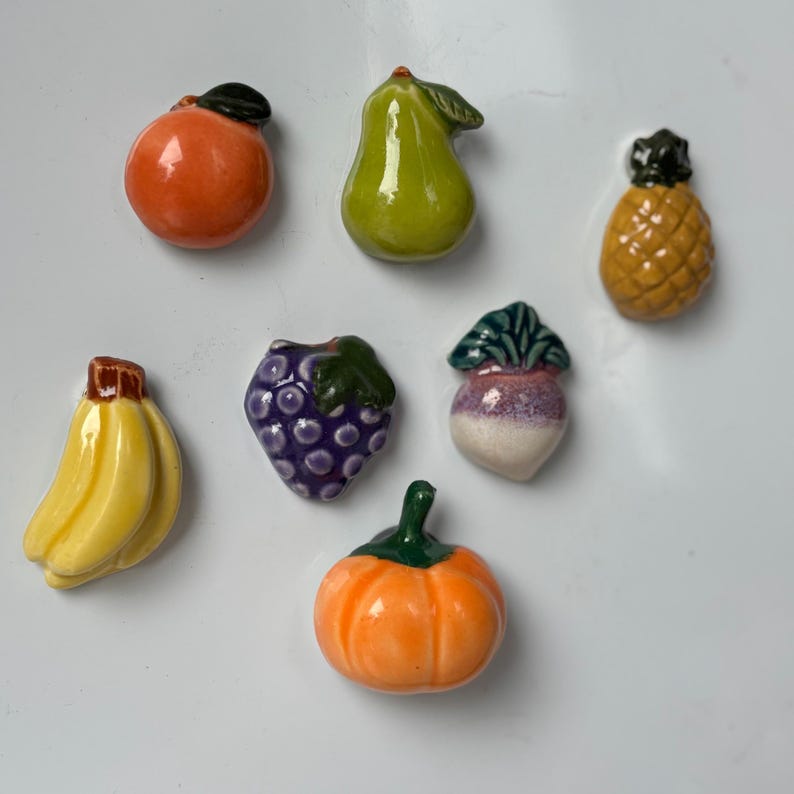 Retro Fruit and Vegetable Fridge Magnets, Ceramic Slip Casting