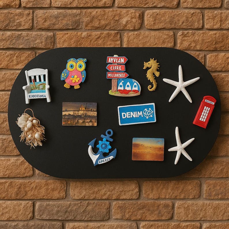 3D Metal Magnet Display Board, Oval Travel Magnet Holder, Modern Wall Art for Photo & Memo, Fridge Magnet Alternative Decor