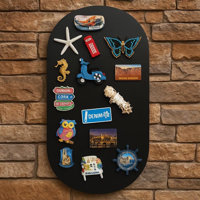3D Metal Magnet Display Board, Oval Travel Magnet Holder, Modern Wall Art for Photo & Memo, Fridge Magnet Alternative Decor