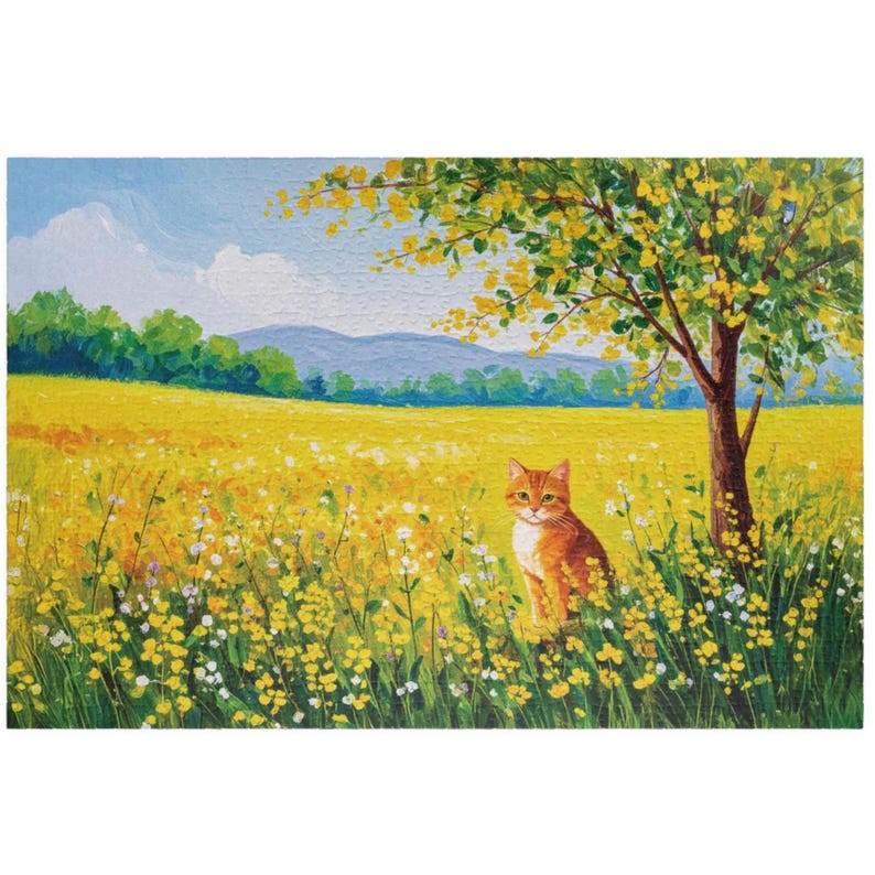 Golden Meadow Cat Jigsaw Puzzle 1000 Piece Floral Design