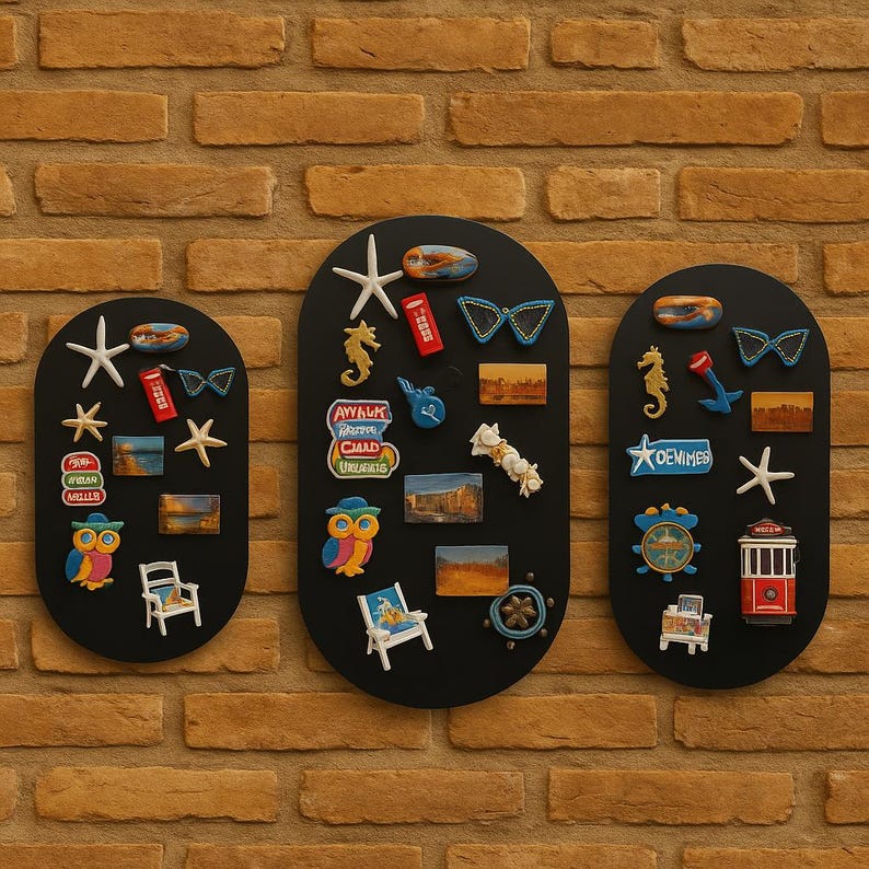 3D Metal Magnet Display Board, Oval Travel Magnet Holder, Modern Wall Art for Photo & Memo, Fridge Magnet Alternative Decor