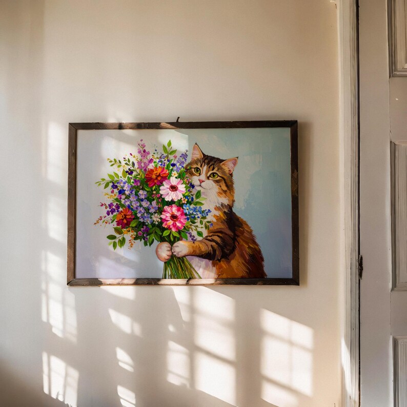 Bouquet Cat Jigsaw Puzzle: Floral Feline Art, Relaxing Activity