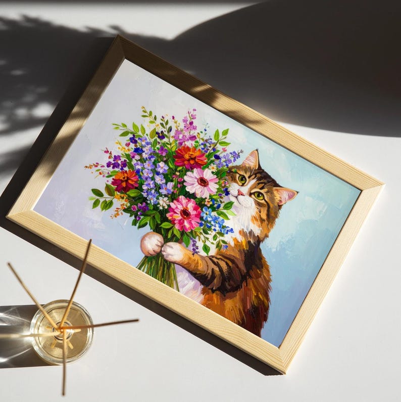 Bouquet Cat Jigsaw Puzzle: Floral Feline Art, Relaxing Activity