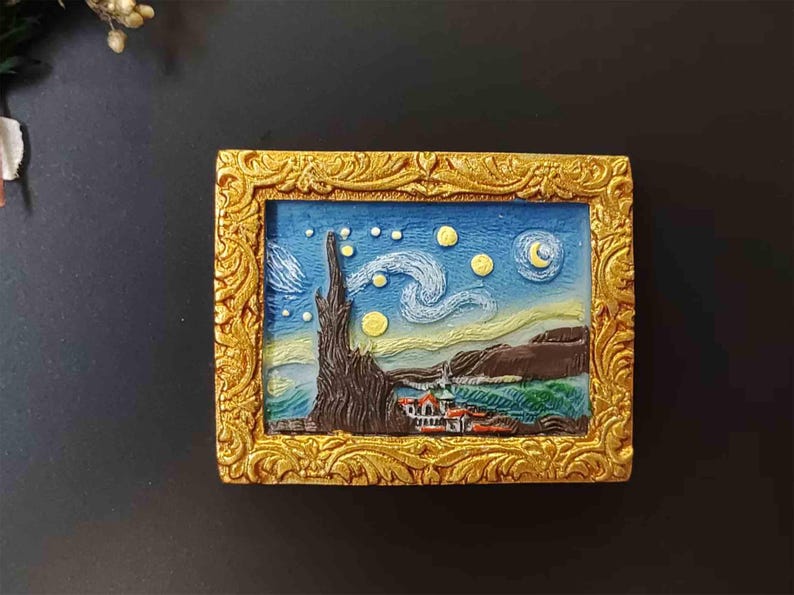 5 Styles World Famous Painting Magnetic Gifts for Kitchen Decor, Mini Painting Fridge Magnet Gifts for Mom, 3D Mini Famous Art Framed Magnet