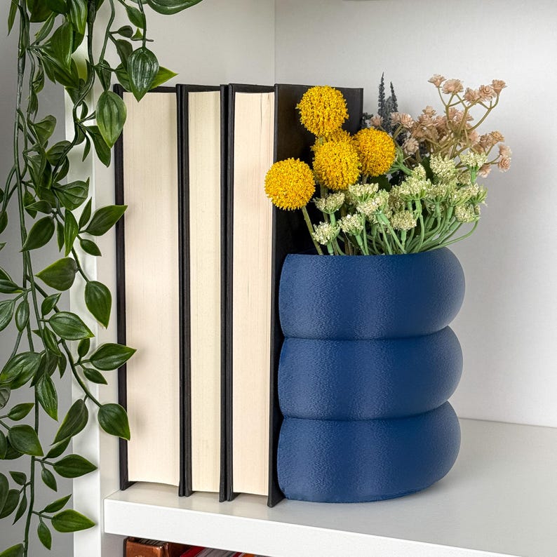 3D Printed Bubble Planter Bookend Set Modern Bookend with Drainage Hole Indoor Plant Pot for Bookshelf Decor Book Nook Shelf Insert Gift