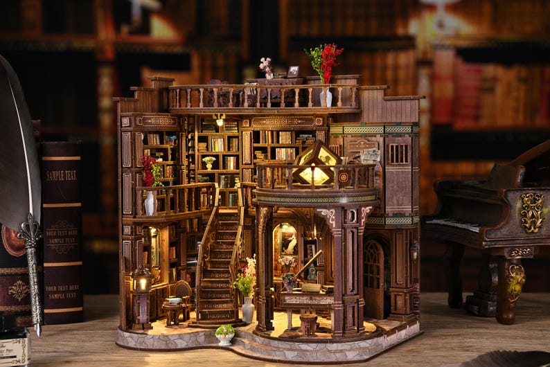DIY Miniature Book Nook Kit: 3D Wooden Puzzle with LED Lights